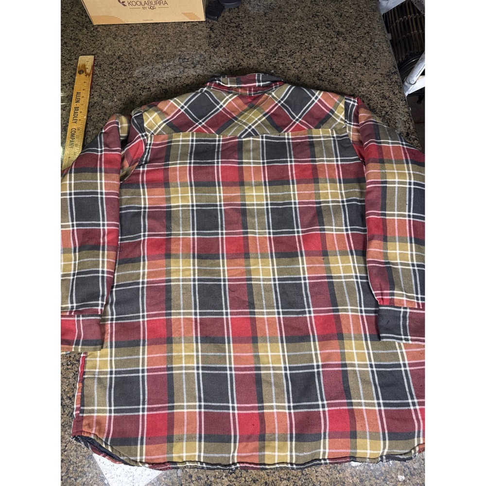 Wrangler Western Quilted Flannel Shirt Jacket Red Plaid Pearl Snap 3XT Tall - Picture 5 of 6